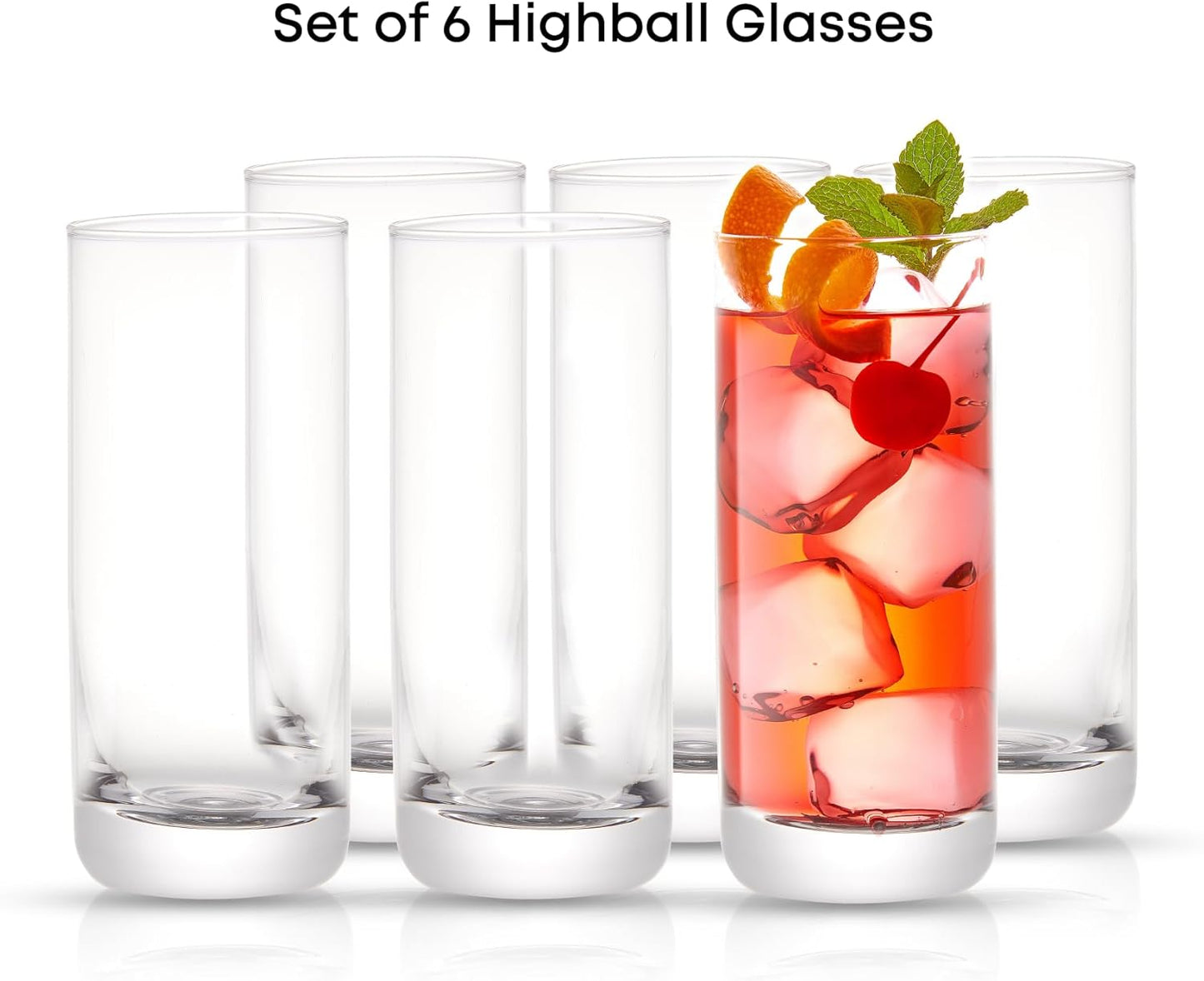 Highball Glasses Set of 6 Tall Drinking Glasses, 13oz Cocktail Glass Set