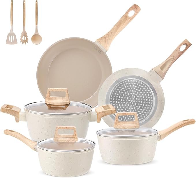 Ceramic Nonstick Pots and Pans Set 11pcs, Cookware Set, PFOA Free Induction Cooking Set with Frying Pan, Saucepan & Casserole