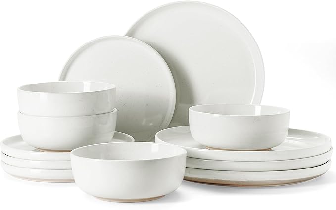 White Plates and Bowls Set, 12 Pieces Dinnerware Set, Dishes for 4