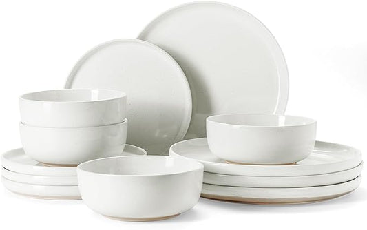 White Plates and Bowls Set, 12 Pieces Dinnerware Set, Dishes for 4