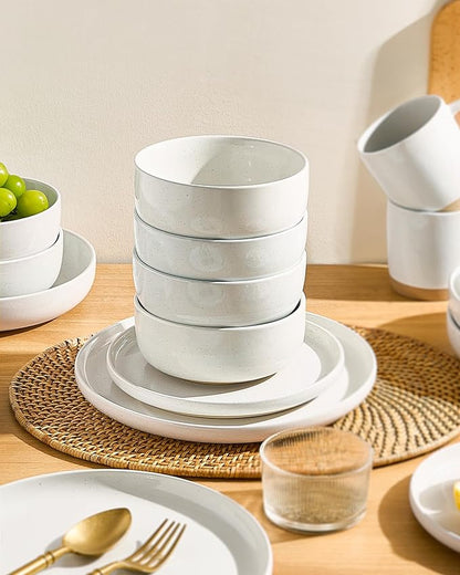 White Plates and Bowls Set, 12 Pieces Dinnerware Set, Dishes for 4