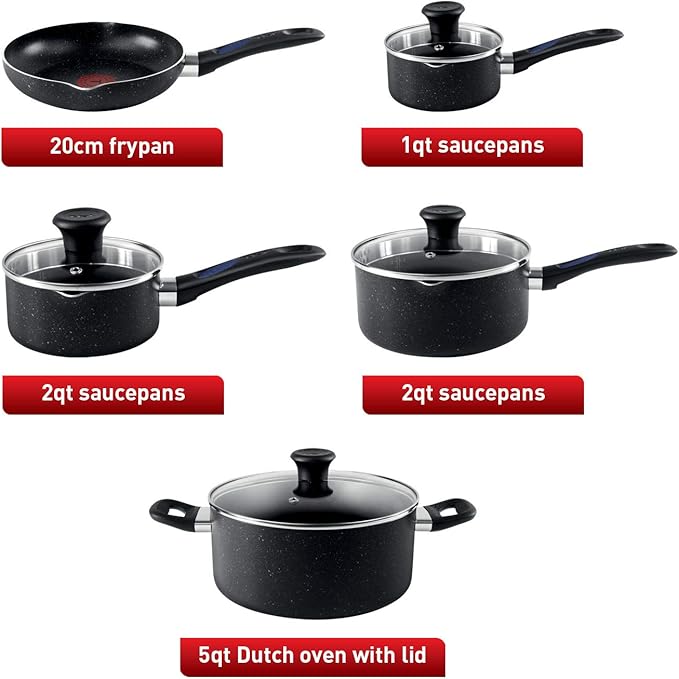 9-Piece Nonstick Cookware Set, Pots and Pans with Thermo-Spot Heat Indicator, Dishwasher Safe, Black