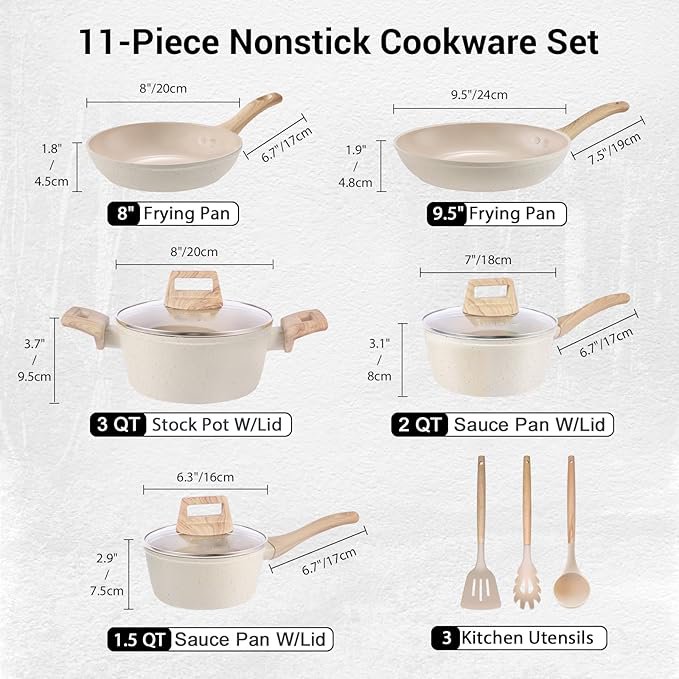 Ceramic Nonstick Pots and Pans Set 11pcs, Cookware Set, PFOA Free Induction Cooking Set with Frying Pan, Saucepan & Casserole