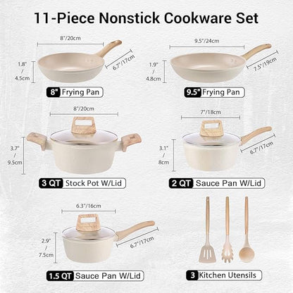 Ceramic Nonstick Pots and Pans Set 11pcs, Cookware Set, PFOA Free Induction Cooking Set with Frying Pan, Saucepan & Casserole