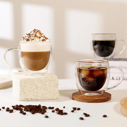 12oz Double Walled Glass Coffee Mugs,Insulated Glass Mugs with Handle,Set of 4